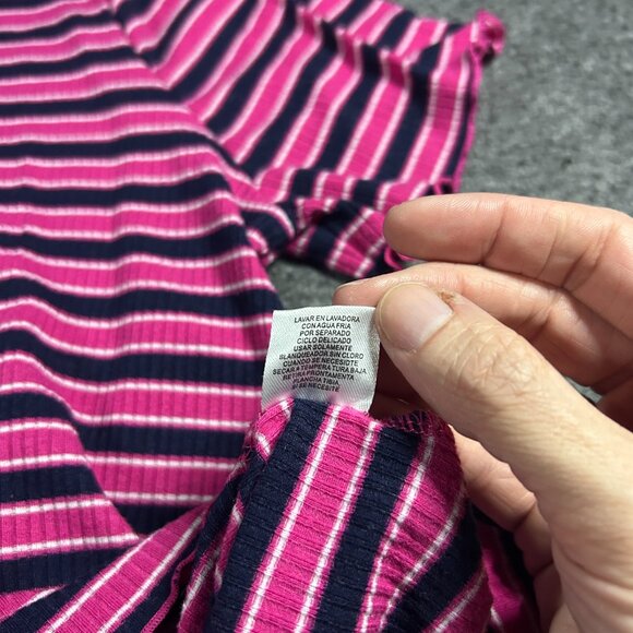 Vtg 90s Y2k Eye Candy Pink Black Stripe Rib Knit Mock Neck Top Ring Pull Size 1X - Picture 5 of 9